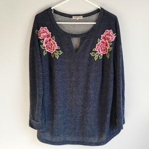 Anthropologie Pleione Embroidered Rose Sweater